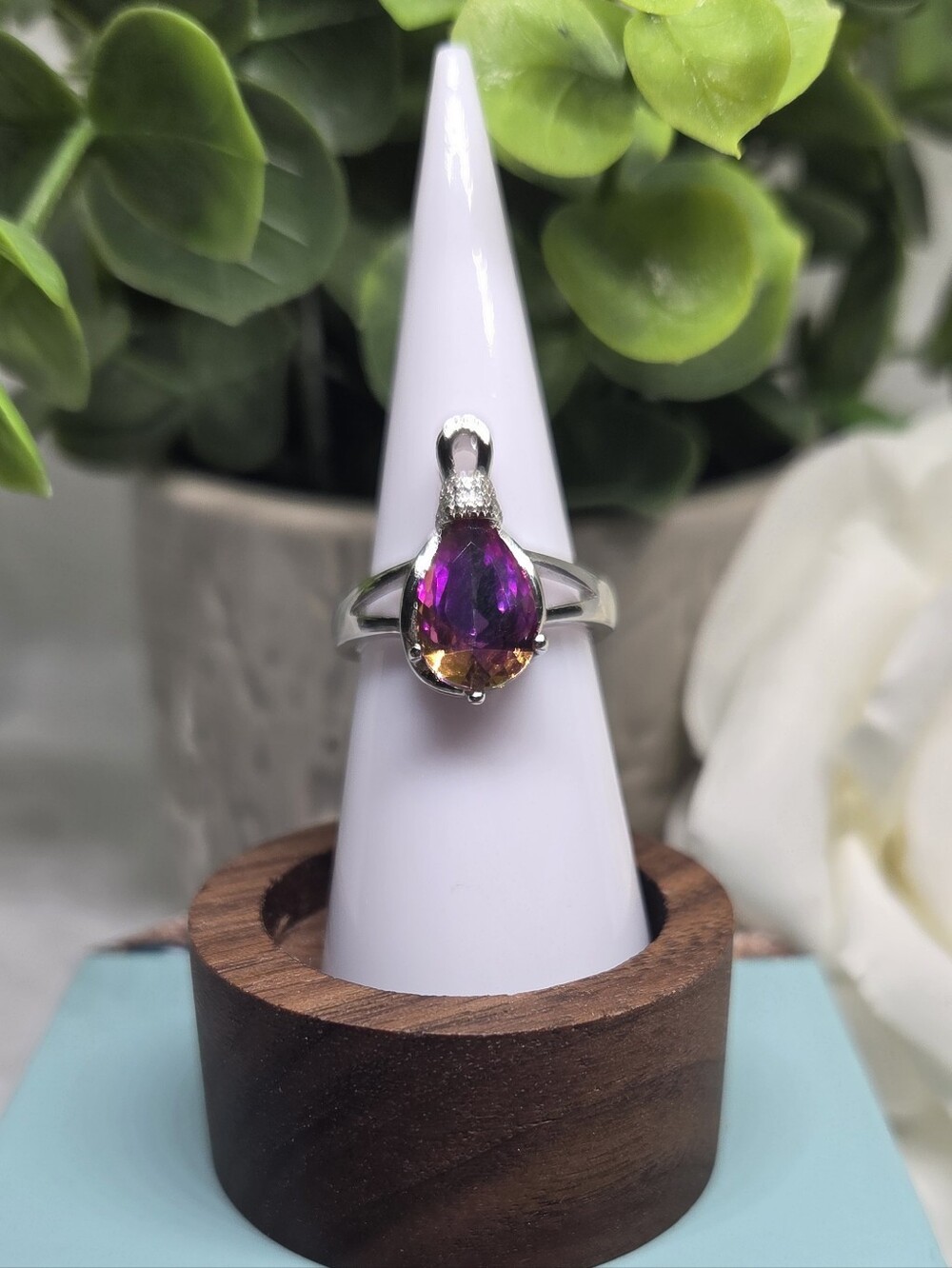 Sterling Silver Teardrop Mystic Topaz Ring